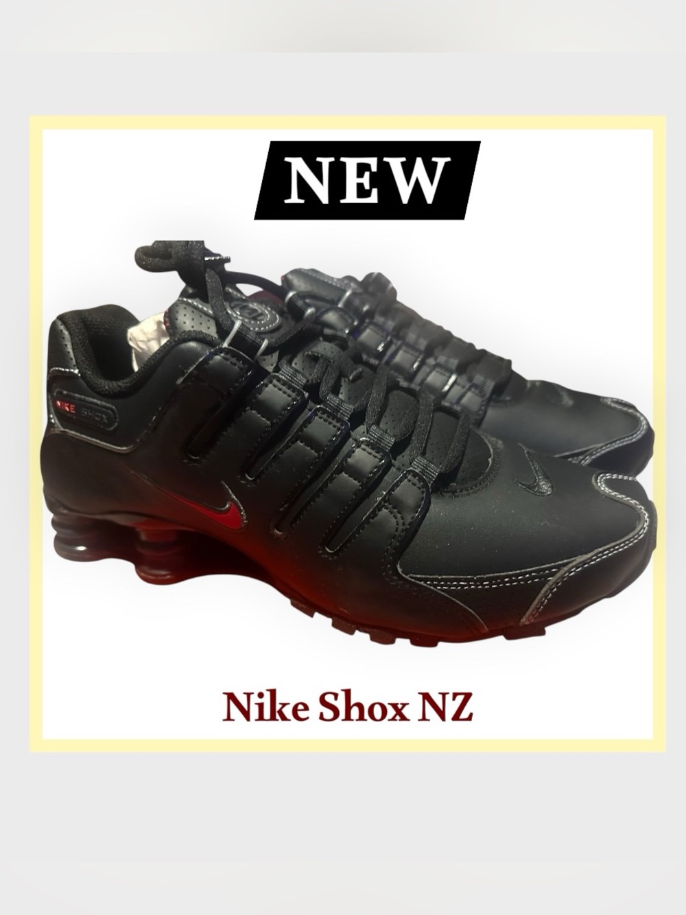 Nike Men's Shox NZ Black Athletic Sneakers with Red Swoosh